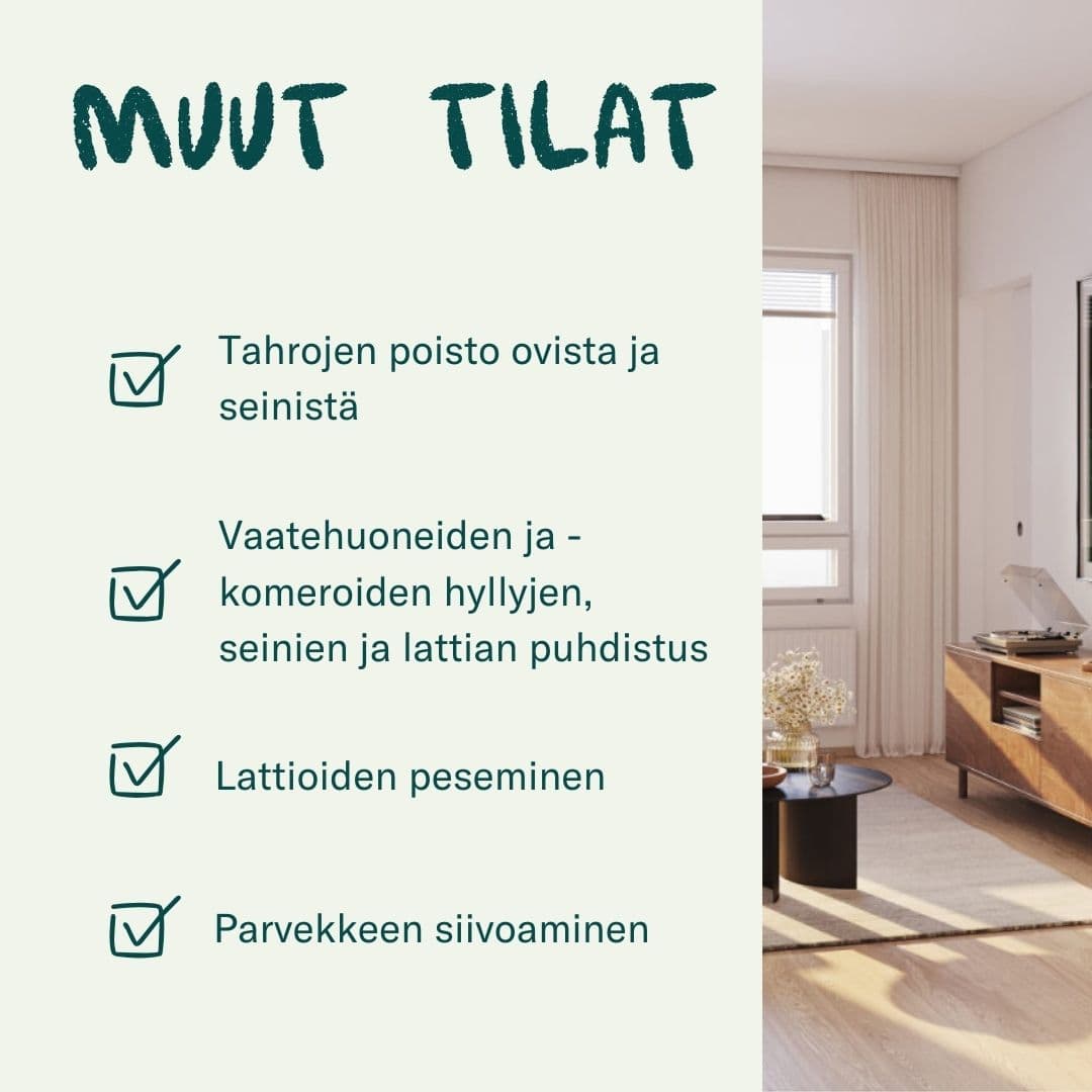 Muiden tilojen siivous